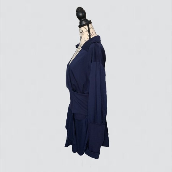 Navy Blue Drop Peplum Wrap Top - Picture 2 of 3